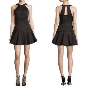 Parker Brady Seamed Flare-Hem Mini Dress in Black